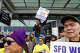 Demonstrators at SFO protest Immigration and Customs Enforcement on May Day.