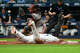Third baseman Junior Caminero #13 of the Tampa Bay Rays scores on a squeeze play against the San Francisco Giants at Tropicana Field on May 03, 2026 in St Petersburg, Florida.