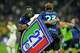 Inter Milan's Marcus Thuram, left, and Inter Milan's Nicolo Barella celebrate their victory at the Serie A soccer match between Inter Milan and Parma, in Milan, Italy, Sunday, May 3, 2026.