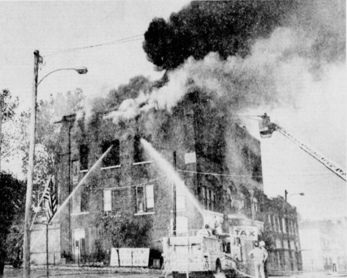 Headlines from the century include 1976 fire at Temple Theater building in Downtown Alton