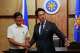 Philippine President Ferdinand Marcos Jr., left, greets Japan's Defense Minister Shinjiro Koizumi at the Malacanang presidential palace in Manila, Philippines on Tuesday, May 5, 2026.