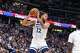 Minnesota Timberwolves forward Kyle Anderson (12) in the first half in Game 5 of a first-round NBA playoffs basketball series Monday, April 27, 2026, in Denver. (AP Photo/David Zalubowski)