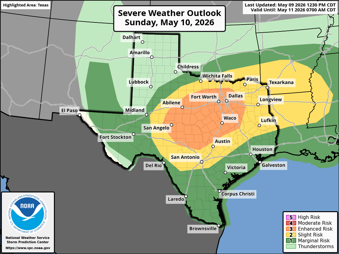 Cold front to bring severe storm, hail risk across Texas Sunday