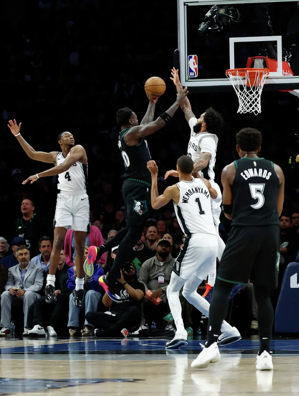during the first half of Game 4 of the Western Conference semifinals at Target Center in Minneapolis on Sunday, May 10, 2026.