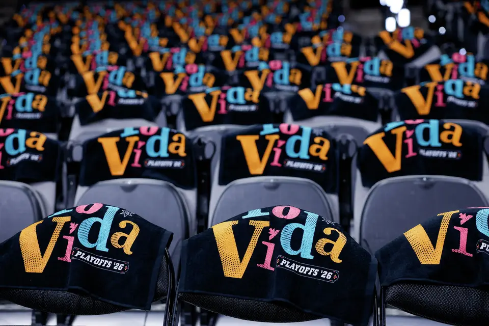 Rally towels are laid out on seats before Game 5 of the Western Conference semifinals between the San Antonio Spurs and the Minnesota Timberwolves at Frost Bank Center in San Antonio, Tuesday, May 12, 2026.