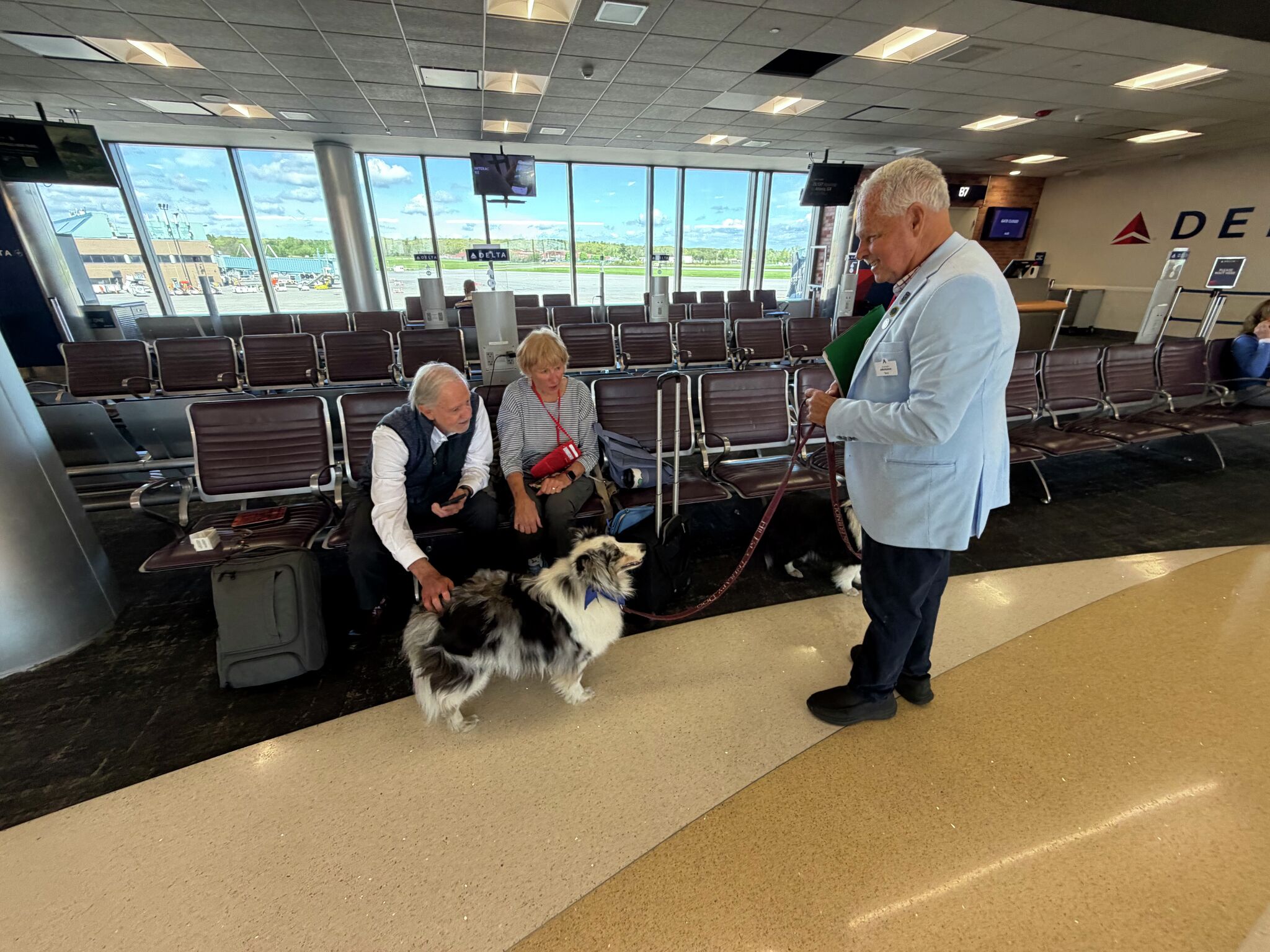 Therapy dogs help ease stress and calm anxious travelers at Albany International Airport.