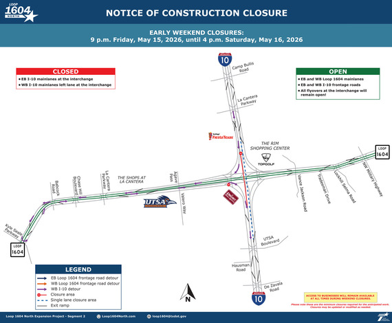 Traffic alert: Closures coming at I-10, Loop 1604 this weekend