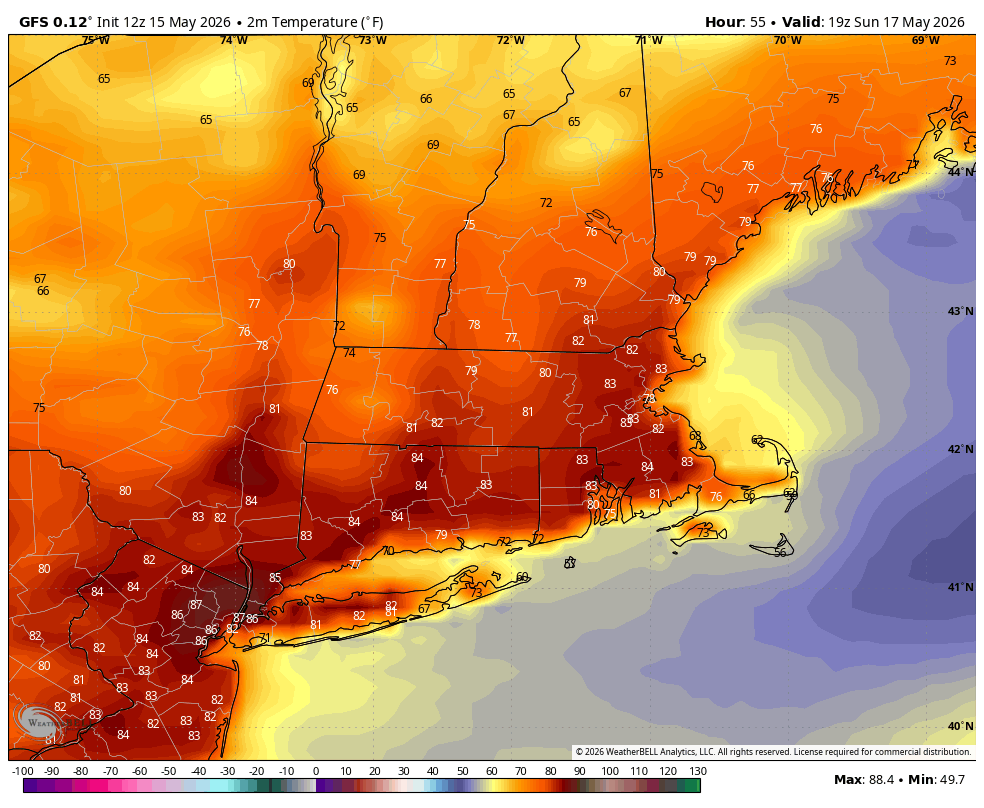 A summerlike, sunny Sunday in CT with highs in the 80s