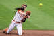 Texas Longhorns infielder Leighann Goode (43) throws the ball to first during the NCAA Softball Championship Regional final against Baylor at Red & Charline McCombs Field on Sunday, May 17, 2026 in Austin.