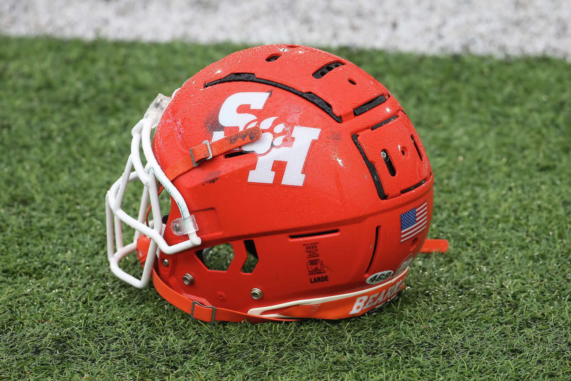 MOBILE, AL - FEBRUARY 02: A Sam Houston State Bearkats helmet lies on the ground during the Reese's Senior Bowl practice session on February 2, 2002 at Hancock Whitney Stadium in Mobile, Alabama. (Photo by Michael Wade/Icon Sportswire via Getty Images)