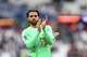 Arsenal's goalkeeper David Raya reacts after the Premier League soccer match between West Ham and Arsenal in London, Sunday, May 10, 2026.