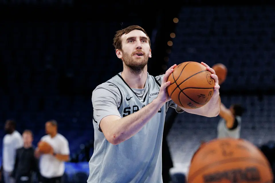 San Antonio Spurs center Luke Kornet participates in shootaround at Paycom Center in Oklahoma City, Wednesday, May 20, 2026, as the team prepares for Game 2 of the Western Conference Finals against the Oklahoma City Thunder. The Spurs defeated the Thunder 122-115 in double overtime in Game 1 and are now leading the series 1-0.