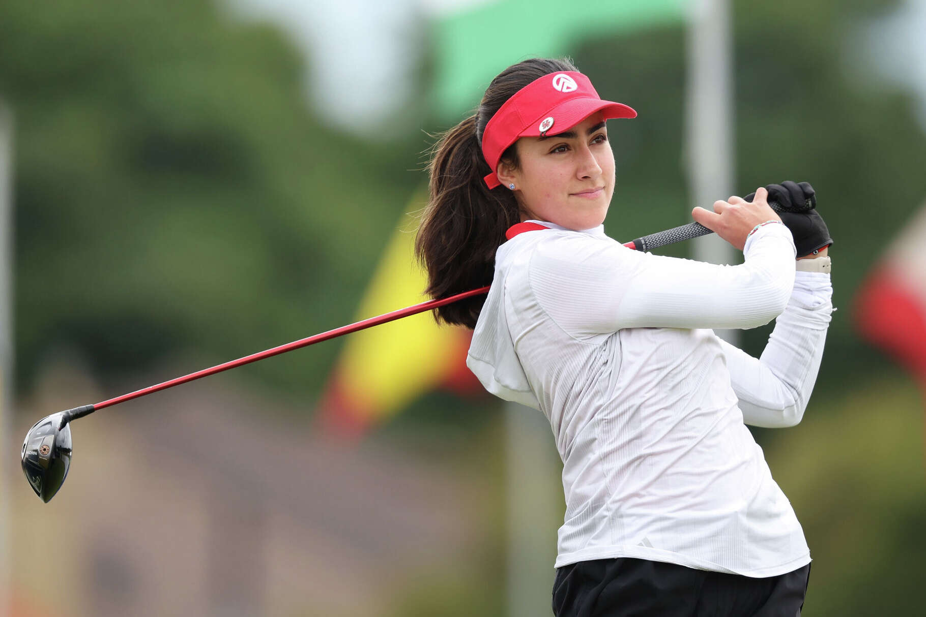 UH's Alexa Saldana of Mexico tees off on the 1st hole during a practice round ahead of the R&A Women's Amateur Championship at Nairn Golf Club on June 9, 2025 in Nairn, Scotland.