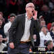 UConn head coach Dan Hurley screams during the first half of an NCAA college basketball game against St. John's in the championship of the Big East tournament in March in New York.