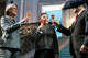 Elim Chan, center, the San Francisco Symphony’s music director designate, celebrates with a toast with Board of Governors Chair Priscilla Geeslin, left, and Symphony musicians during an event announcing Chan as the orchestra’s next music director at San Francisco City Hall on Thursday, May 21.