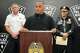 Mountainair Mayor Peter Nieto, center, provides updates during a news conference in Albuquerque, New Mexico, on Friday, May 22, 2026 about an investigation into the deaths of three people in Torrance County and a potential fentanyl exposure for first responders who answered the call. The investigation is ongoing.