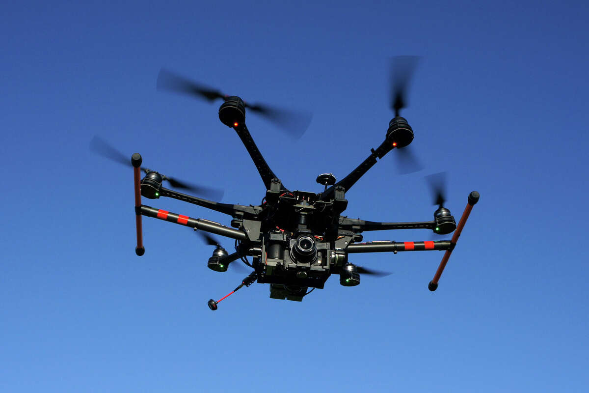 A large drone in flight. A large-scale drone manufacturer that produces craft for the U.S. Army has moved its headquarters to North Texas.
