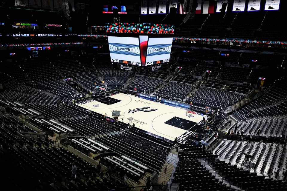 Rally towels line the seats prior to the start of Game 4 of the Western Conference Finals at Frost Bank Center in San Antonio on Sunday, May 24, 2026.