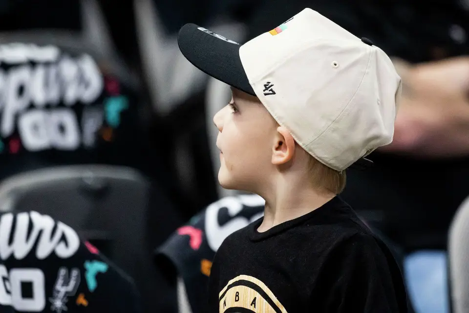 Bryson Whitter, 5, waits for the start of Game 4 of the Western Conference Finals at Frost Bank Center in San Antonio on Sunday, May 24, 2026.