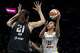 Azzi Fudd #35 of the Dallas Wings shoots against Han Xu #21 of the New York Liberty at Barclays Center on May 24, 2026 in New York City. 