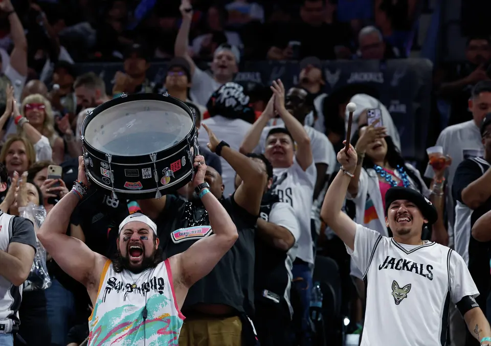 Spurs fans make their voices heard during the first quarter of Game 4 of the Western Conference Finals at Frost Bank Center in San Antonio, Sunday, May 24, 2026.