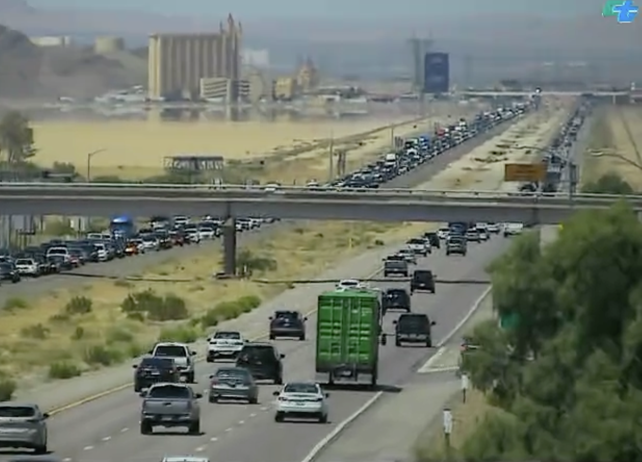 Traffic gridlocked for miles along I-15 on California-Nevada border