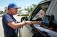 Orlando Sanchez, who is running for the Republican nomination for Harris County Judge, greets voters at a polling place in the Trini Mendenhall Community Center in Houston, Tuesday, May 26, 2026.