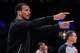 Boston Celtics head coach Joe Mazzulla calls to his players during the first half of Game 5 of a first-round NBA playoffs basketball series against the Philadelphia 76ers, Tuesday, April 28, 2026, in Boston.