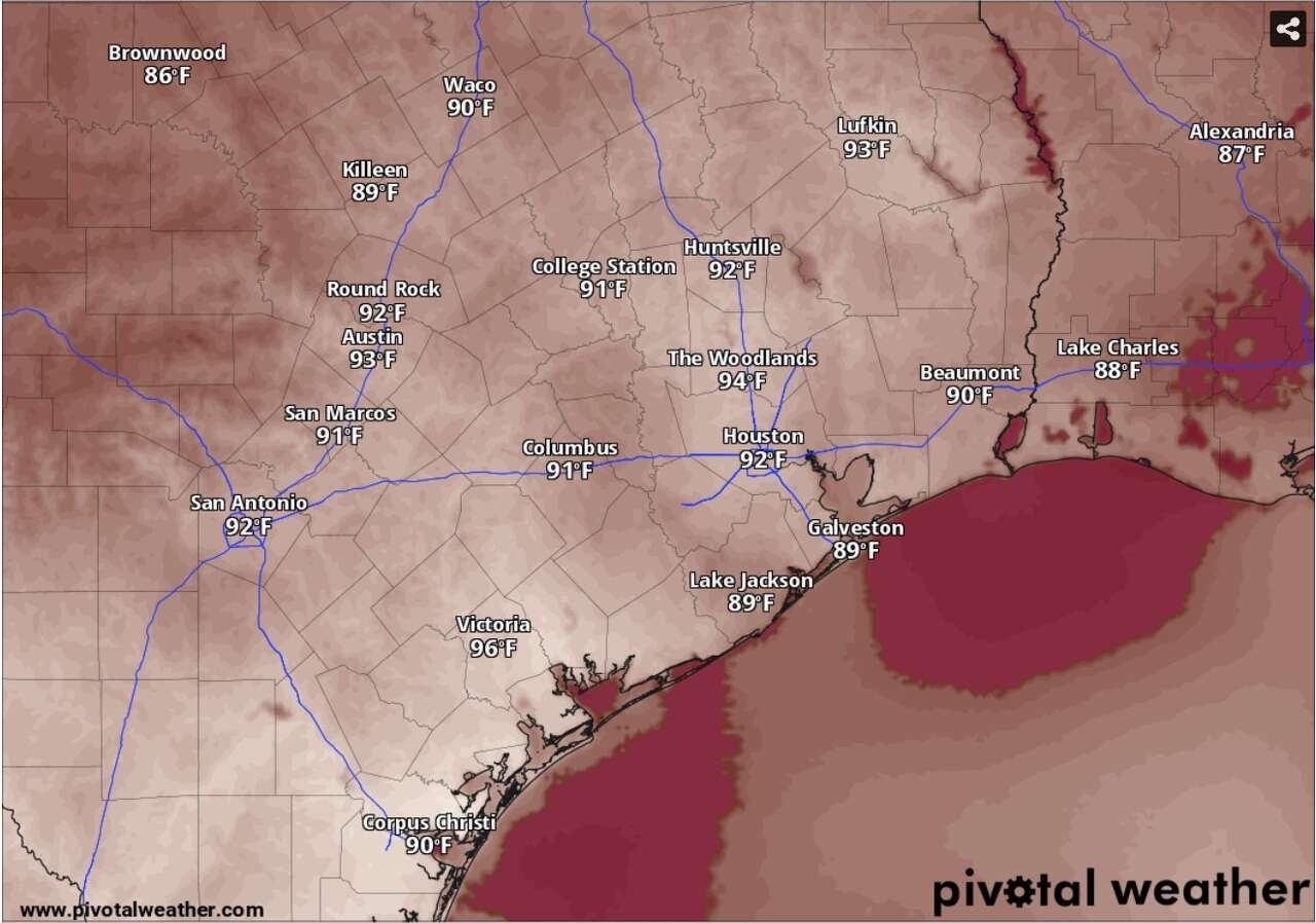 Humidity will drive up heat index values across Texas, including those in Houston, where highs in the upper 80s will feel several degrees warmer by 3 p.m. Thursday, according to the National Blend of Models.