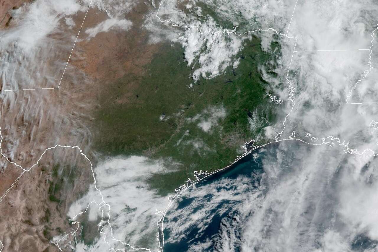 In this weather satellite photo of Texas taken around 10 a.m. Thursday, skies across much of the state had cleared up as high atmospheric pressure developed over the area. The weather is expected to stay mostly rain-free into the weekend.