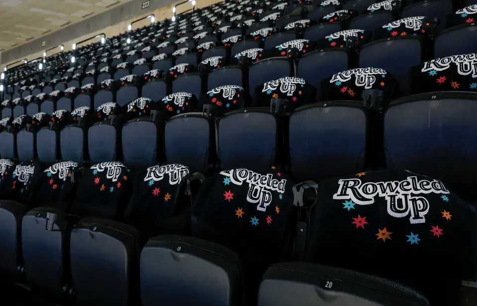 Spurs rally towels are placed on seats before Game 6 of the Western Conference Finals at Frost Bank Center in San Antonio, Thursday, May 28, 2026.