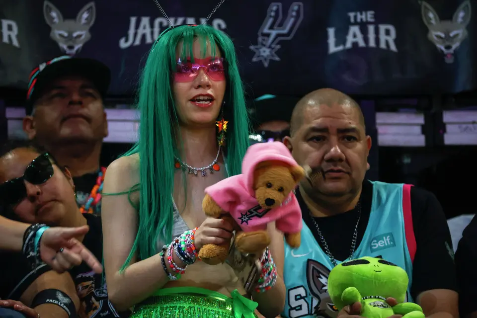 Raylyn Boyson cheers before Game 6 of the Western Conference Finals at Frost Bank Center in San Antonio, Thursday, May 28, 2026.