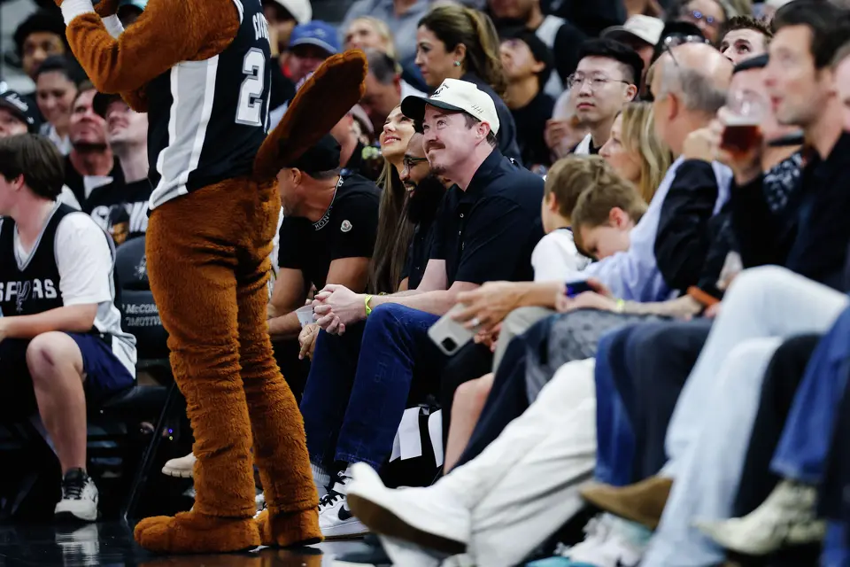Shane Gillis sits courtside for Game 6 of the Spurs vs. Oklahoma City Thunder for the Western Conference Finals at Frost Bank Center in San Antonio, Thursday, May 28, 2026.