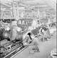 Wheels; assembly line; assembly hangar; General Motors 1946.