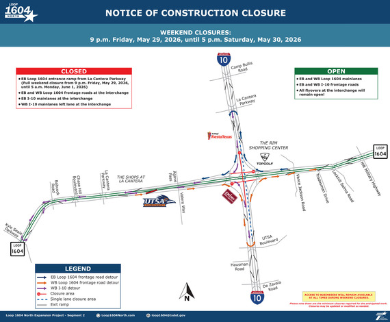 Traffic alert: Expect delays at I-10, Loop 1604 this weekend