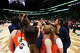 The Connecticut Sun huddle after defeating the Seattle Storm at Climate Pledge Arena on May 20, 2026 in Seattle, Washington.