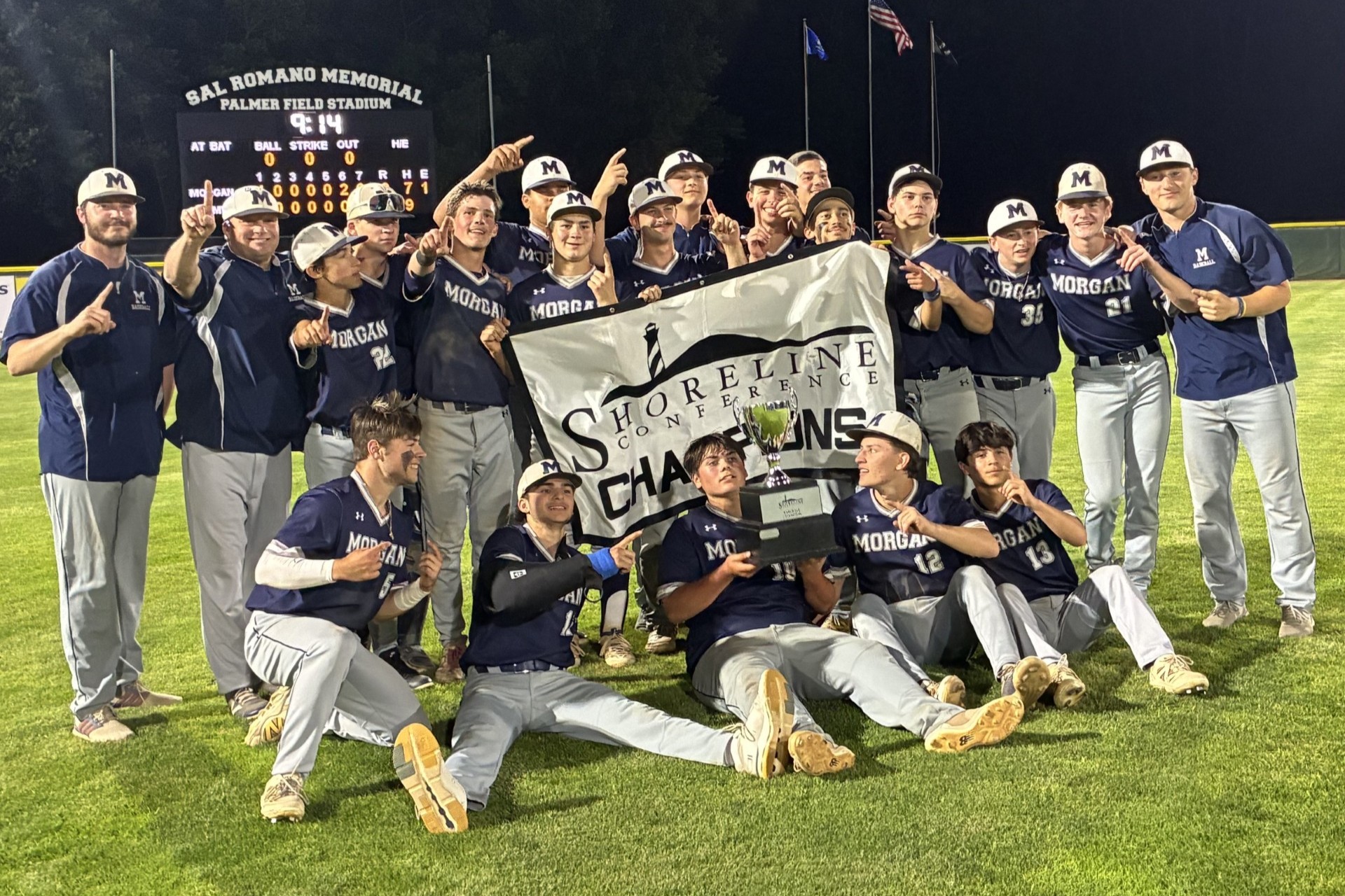 Morgan's Travis Aiken drove in two runs and scored another to help the Huskies clinch the Shoreline baseball title.