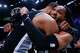 San Antonio Spurs center Victor Wembanyama (1) and guard Devin Vassell (24) embrace as they celebrate their Western Conference Finals win over the Oklahoma City Thunder at Paycom Center in Oklahoma City, Saturday, May 30, 2026. The Spurs defeated the Thunder 111-103 in Game 7 to advance to the NBA Finals against the New York Knicks.