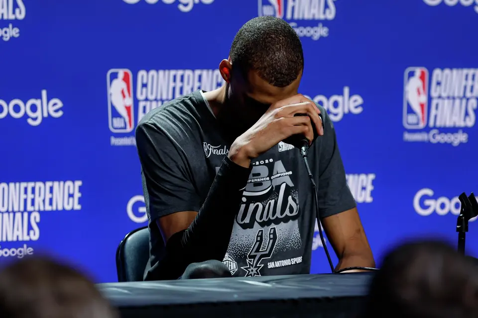 San Antonio Spurs center Victor Wembanyama takes a moment to himself before answering questions from reporters about his team’s Western Conference Finals victory over the Oklahoma City Thunder at Paycom Center in Oklahoma City, Saturday. The Spurs built a culture that brings out the best of what is already inside a person.