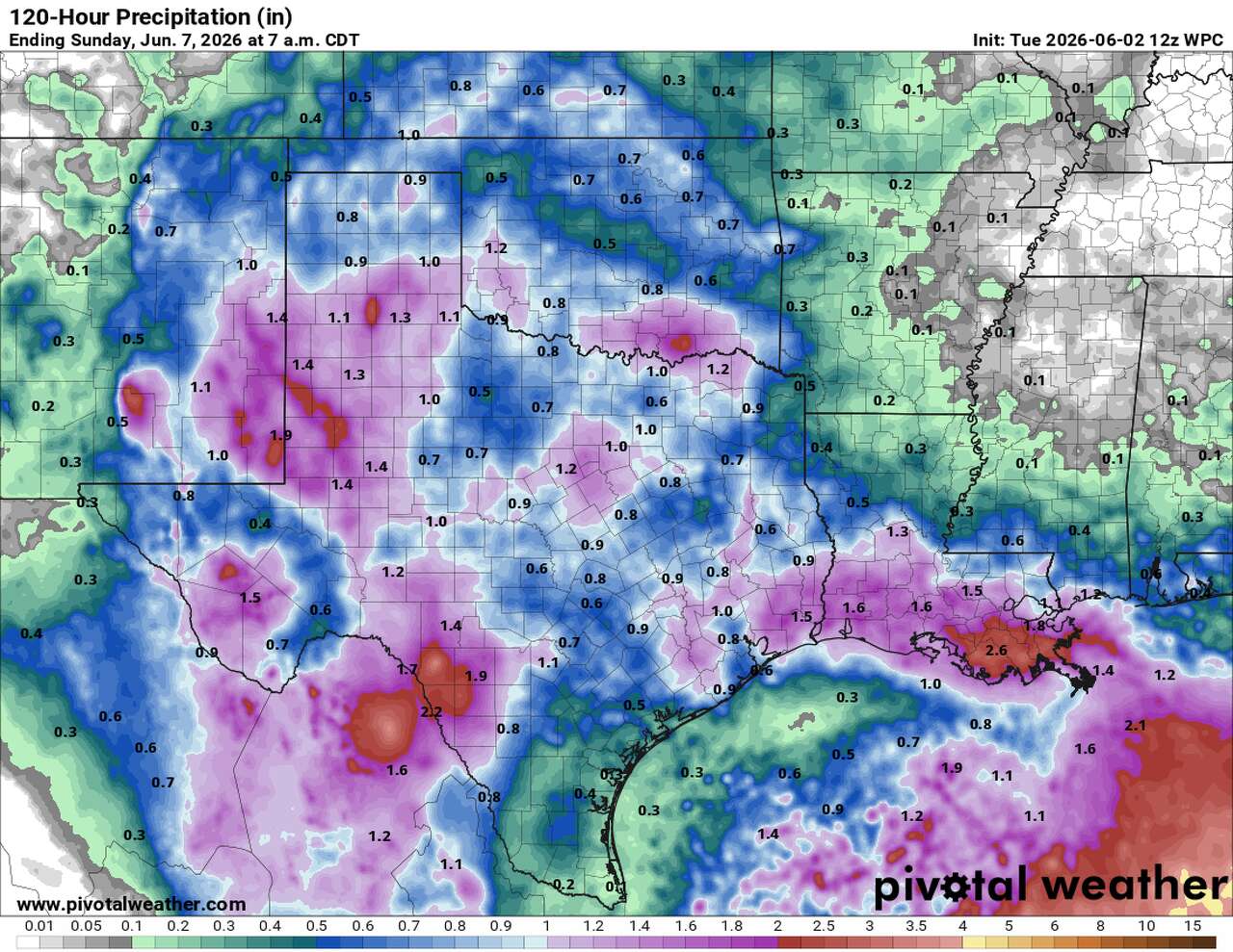 Rainfall through Sunday morning could amount to more than an inch across Texas as a humid summertime pattern couples with tropical moisture that pushes in later in the week.