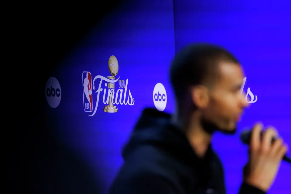 San Antonio Spurs center Victor Wembanyama answers questions during a news conference at Frost Bank Center in San Antonio, Tuesday, June 2, 2026, ahead of the NBA Finals series against the New York Knicks.