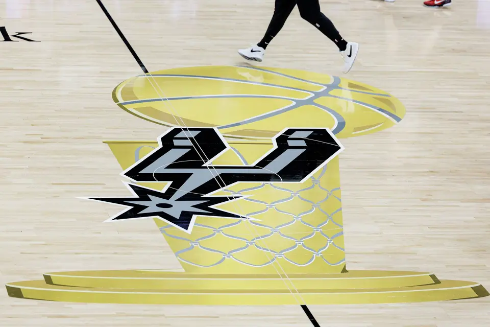 San Antonio Spurs players practice on the newly set NBA Finals court at Frost Bank Center in San Antonio, Tuesday, June 2, 2026. They will face the New York Knicks in Game 1 of the NBA Finals on Wednesday night.