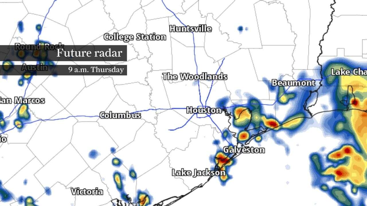 Showers and storms are most likely to develop Thursday morning along the coast. 