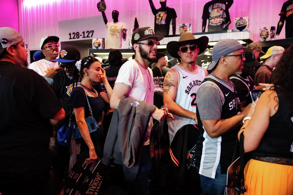 San Antonio Spurs and New York Knicks fans arrive at Frost Bank Center before Game 1 of the NBA Finals in San Antonio, Wednesday, June 3, 2026.