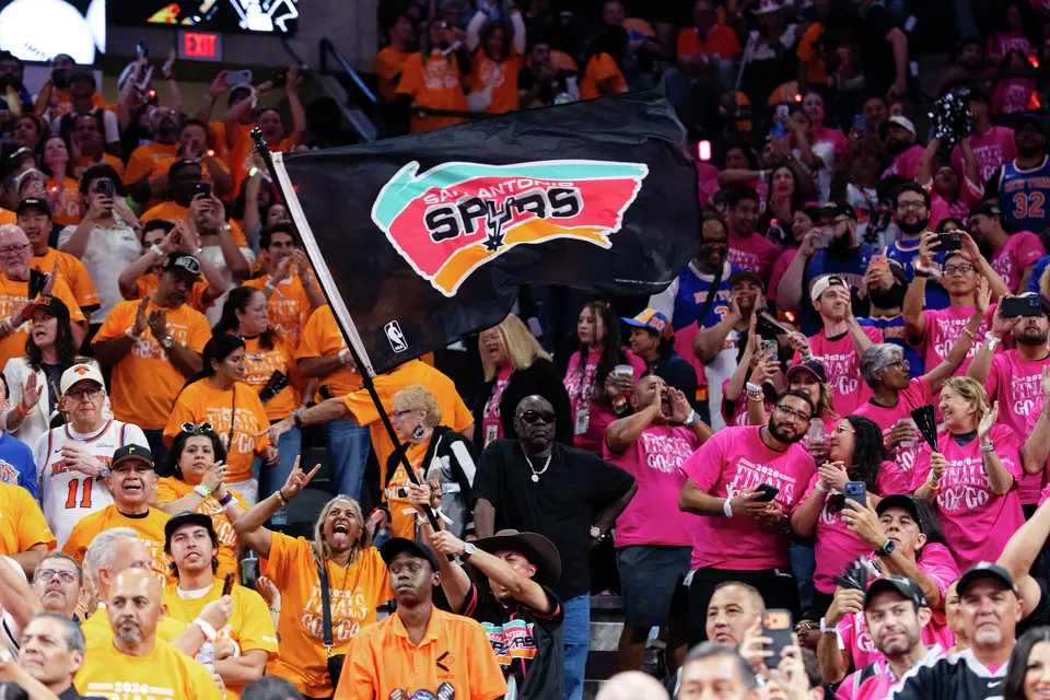 Fans cheer during Game 1 of the NBA Finals between the San Antonio Spurs and the New York Knicks at Frost Bank Center in San Antonio, on Wednesday, June 3, 2026.