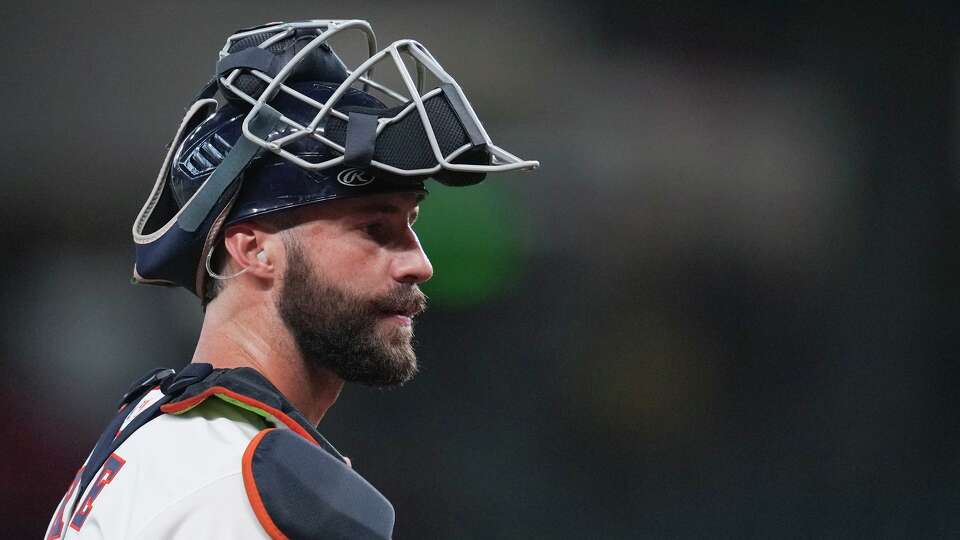 Houston Astros catcher Collin Price (37) is seen during the first inning of an MLB baseball game in Houston, Thursday, June 4, 2026.