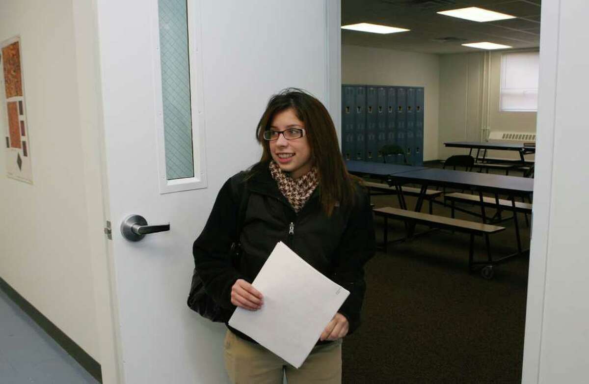 Senior Karla Bonilla, of Bridgeport, enters a room in a newly acquired and renovated Kolbe High School building on Monday, December 20, 2010.