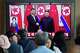 People watch a TV screen showing a file image of North Korean leader Kim Jong Un, right, and Chinese President Xi Jinping, at the Seoul Railway Station in Seoul, South Korea, Friday, June 5, 2026.