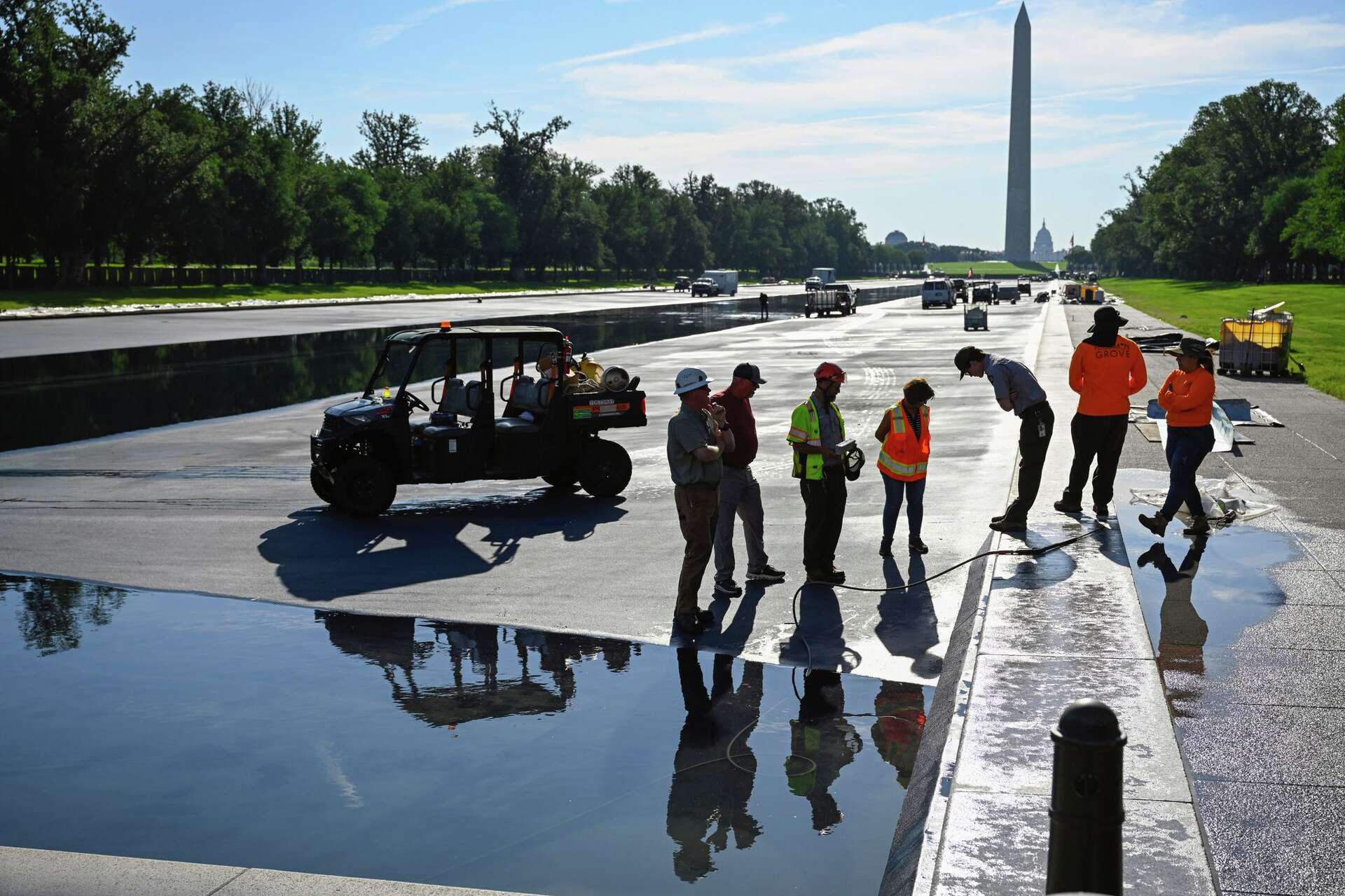 Refilling starts for newly painted Reflecting Pool in Washington 