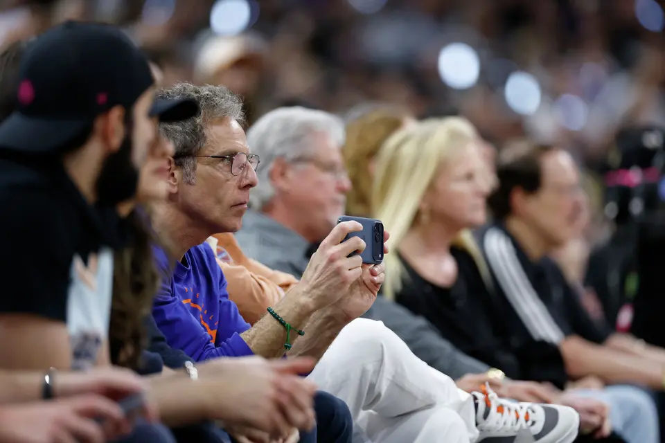 Ben Stiller watches the game during the first quarter of Game 2 of the NBA Championship at Frost Bank Center in San Antonio on Friday, June 5, 2026.